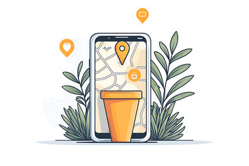 Mobile map app location coffee shop.