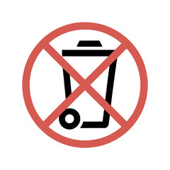 Red Circle Prohibition Sign with Black Trash Can Icon Graphic Design Element