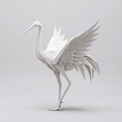 Obraz premium White Origami Crane Sculpture on Plain Background