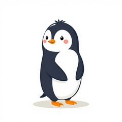 Art illustration: cute little cartoon penguin on white background