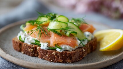 Open-Faced Smoked Salmon Sandwich with Horseradish and Cucumber – Nordic-Inspired Minimal Food Styling