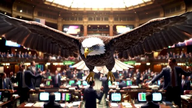 A Bald Eagle Soaring Over the Senate Chamber, A Symbol of Governance