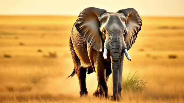 A elephant walking in  fild