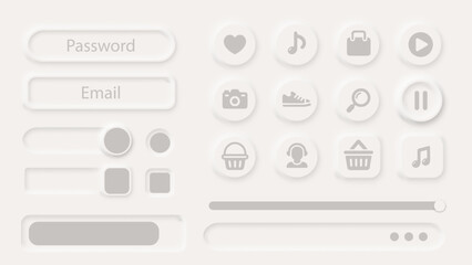 Neumorphism Button Gray Icon Label Frame White 3d Elegant Shadow Web Vector  Ui Digital Neomorphism Interface