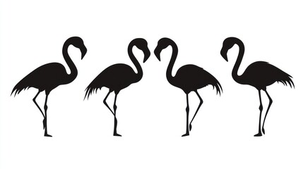 Obraz premium Silhouettes of five flamingos
