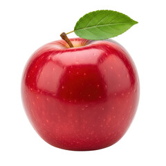 Single red apple with leaf isolated on black