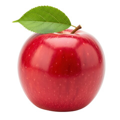 Single red apple with green leaf on black background