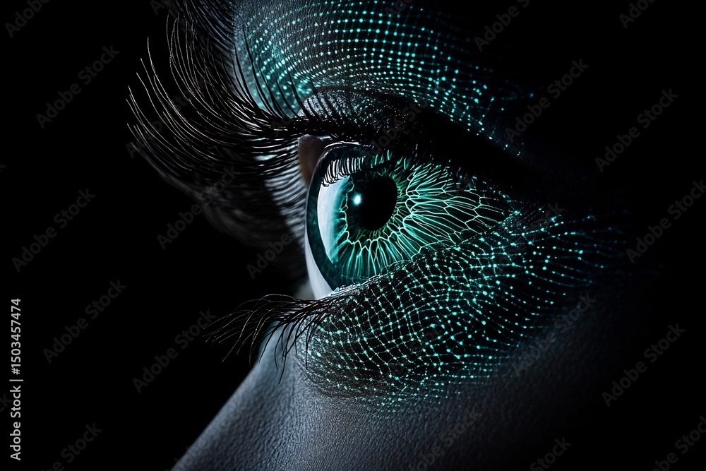 Poster global connection imagined pulsating threads linking eyes across continents