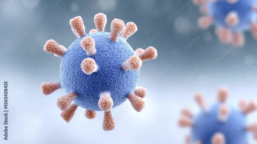 Poster microscopic marvel: this image showcases the intricate beauty of a single virus, a detailed renderin
