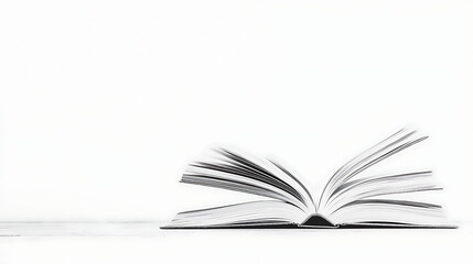 Open book with white background.