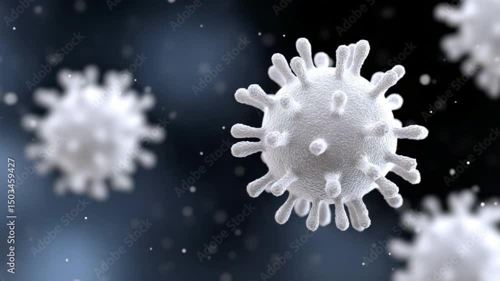 Poster Microscopic Pathogens: A mesmerizing macro view of ominous, white pathogens against a soft, blurred background, creating a captivating illustration of health risks.