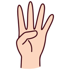 Hand sign showing number 4 in Chinese counting system, represented by raising four fingers. Common nonverbal communication tool in Mandarin language