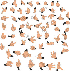 Hand Gestures and Expressions Vector Set – Collection of Diverse Hand Poses, Communication Signs, Signals, and Finger Movements for Design, Animation, and Illustration Projects