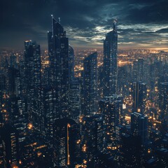 Futuristic cityscape at twilight