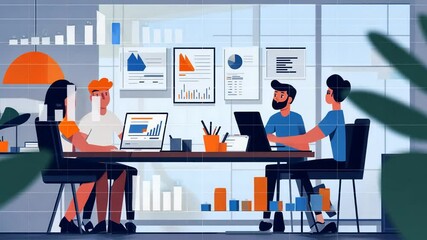 Dynamic business team collaborates during a meeting to analyze financial data - Powered by Adobe