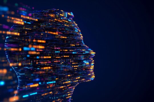 Intellectual capital visualized radiant books orbiting a human head