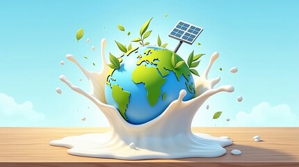 Celebrate World Milk Day,Artistic Milk Splash Shaped as Earth
