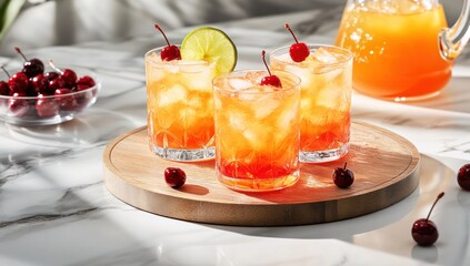 Refreshing cherry limeade cocktails, summer sunlit kitchen