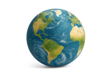Fototapeta premium Colorful globe symbolizing global unity, detailed world map with landmasses in vibrant hues, ideal for educational materials. Isolated on white background or PNG