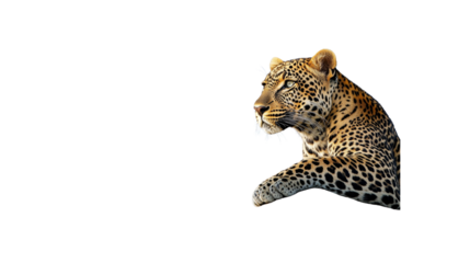 Leopard Resting Paws on Transparent Background, Looking Majestically Away