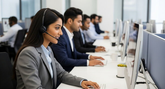 business people working in a call center
