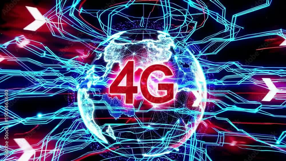 Poster dynamic transition from 4g to 5g network with vibrant energy pulses and futuristic technology elemen
