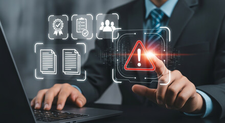 Businessman using laptop and Advanced Technology for Risk Management and Protection
