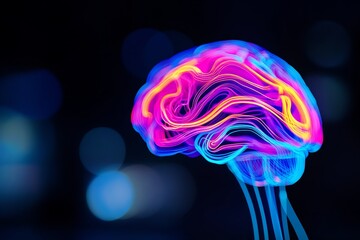 Neurodiversity symbolized abstract colorful shapes forming unique glowing brains