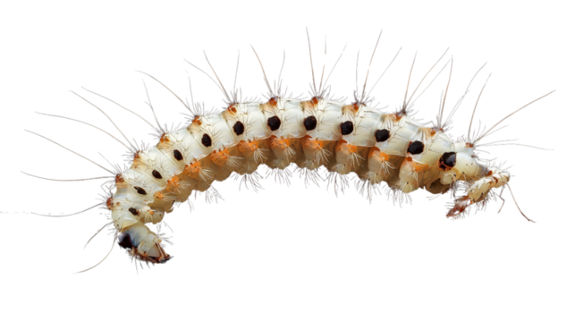 White caterpillar crawling with transparent background