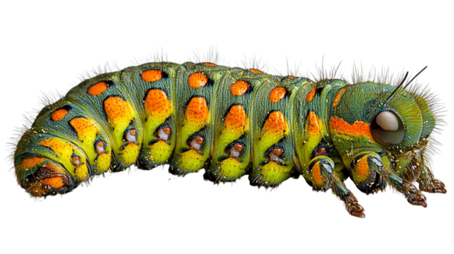 Colorful caterpillar crawling with transparent background