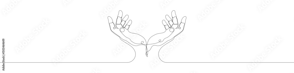 Aufkleber hands raised up icon line continuous drawing vector. one line hands that reach out icon vector backg