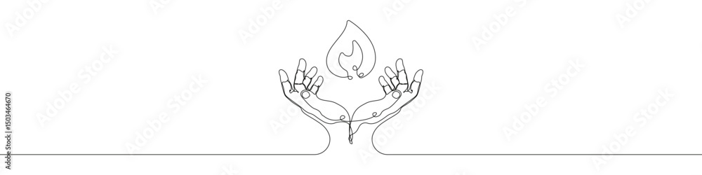 Poster hand holding fire icon line continuous drawing vector. one line helping hand icon vector background.