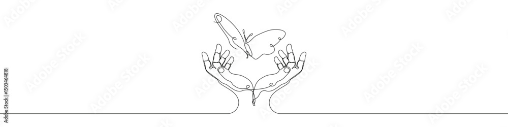 Aufkleber hand holding butterfly icon line continuous drawing vector. one line butterfly hand icon vector back