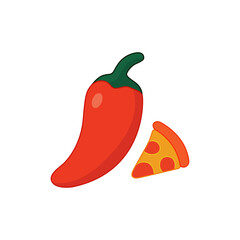 Hot pepper with pizza vector logo. Hot pepper vector. Green jalapeno pepper vector. Vector logo for sauce. Spicy food and vegetables. Vector illustration.