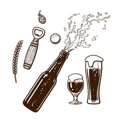 Vintage hand drawn set of beer objects.
