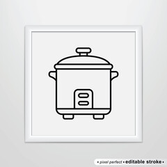 Rice cooker thin line icon, editable stroke, pixel perfect, compatible for app or web, isolated on a white background