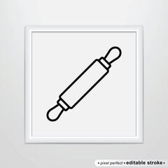 Rolling pin thin line icon, editable stroke, pixel perfect, compatible for app or web, isolated on a white background