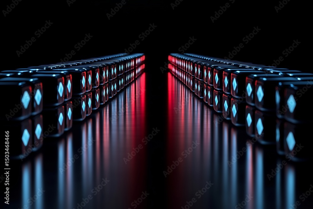 Aufkleber risk analysis portrayed glowing dominoes balanced over a binary abyss