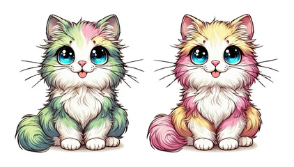 Cute cartoon colorful kittens on a white isolated background. For the design of stickers or products. Vector graphics. EPS.