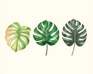 Obraz premium Monstera leaves with green, and illustration.