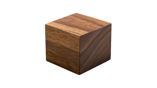 Perfect Wooden Cube Rotating on Transparent Background