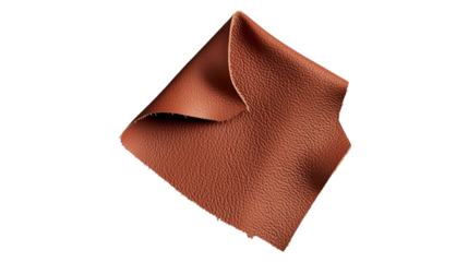 Brown Leather Piece Showing Folded Corner on Transparent Background