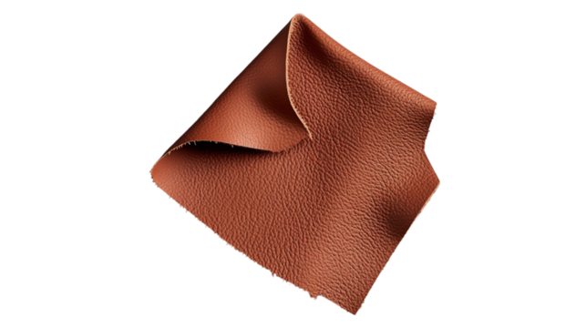 Brown Leather Piece Showing Folded Corner on Transparent Background