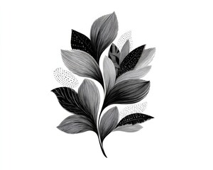 Abstract Black and White Stipple Leaf Illustration