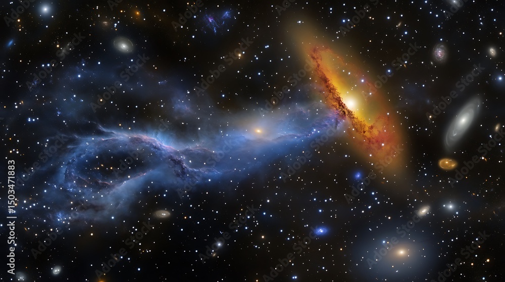 Wall mural serene image of the intergalactic medium with clouds of hydrogen and cosmic dust flowing between gal