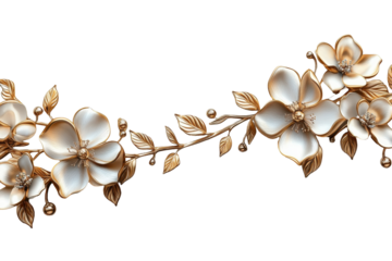 Elegant floral design with gold and cream blooms on a transparent background for decorative use in various projects and crafts