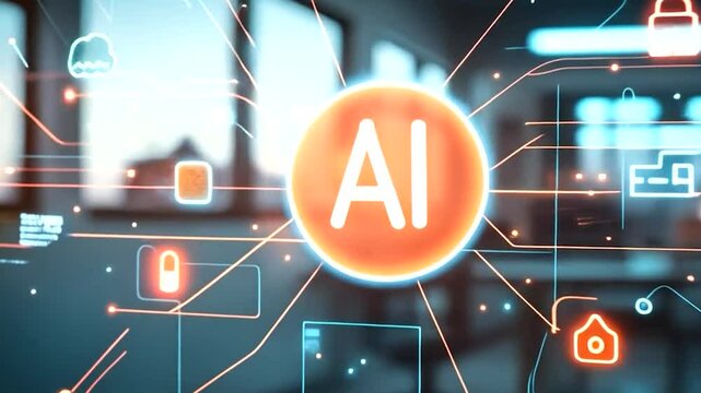 abstract background with digital numbers AI icon, with hologram screen, AI