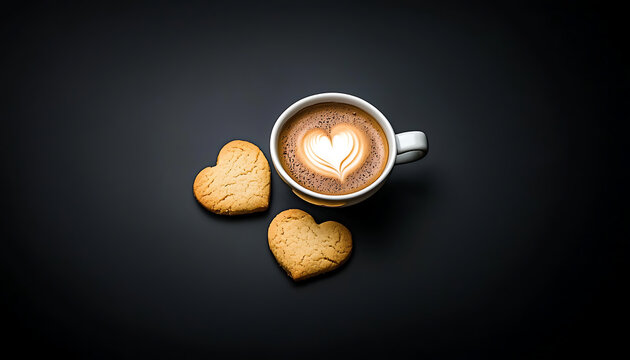 Heart Latte  Cookies with Dark Background.