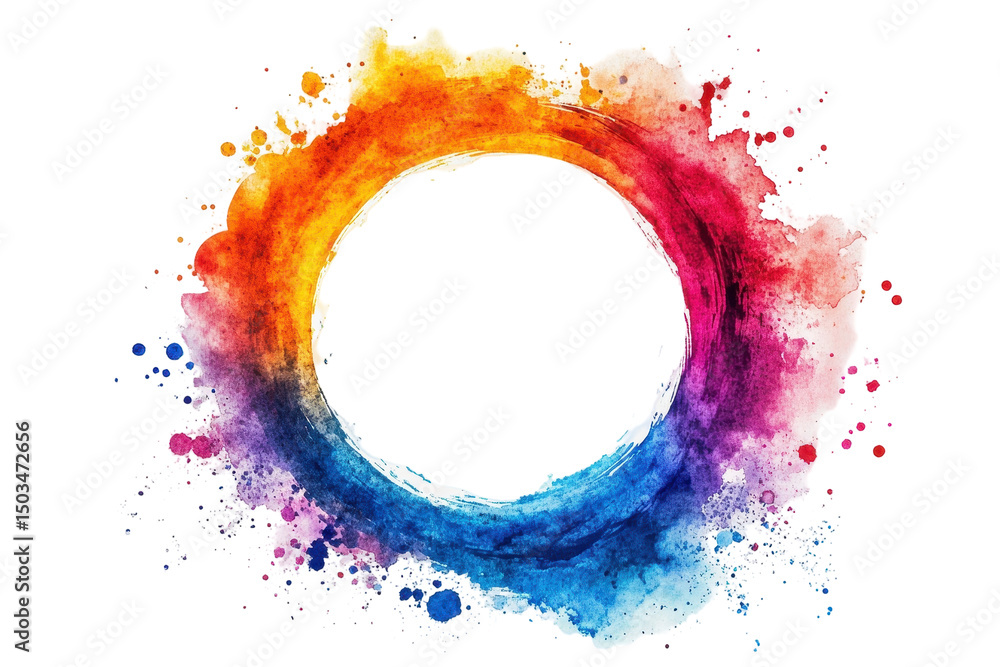 Aufkleber colorful watercolor circular splash design with vibrant hues and transparent background for creative
