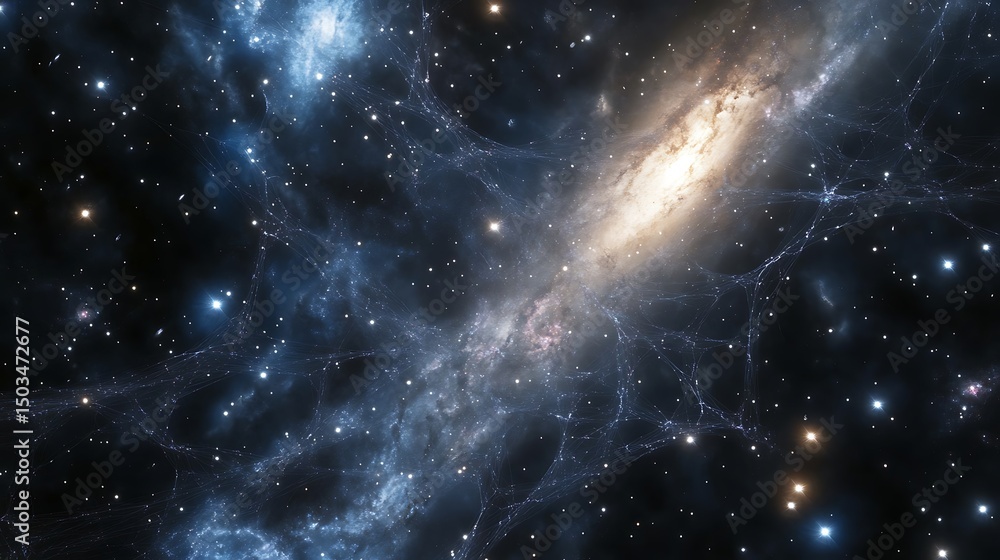 Wall mural serene view of light years of cosmic web structure showcasing the interconnection of galaxies and th